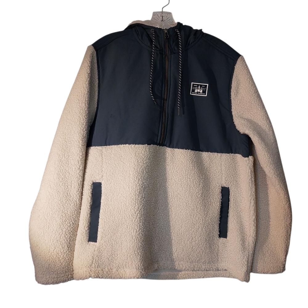 Hurley Half Zip Sherpa Anorak Hoodie Shirt Jacket M Bone And Navy EUC
